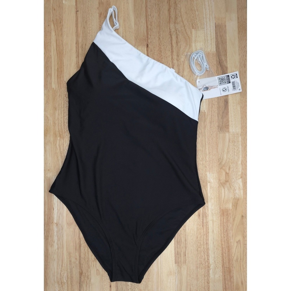 One Shoulder One-Piece Swimsuit‎ Women's Large Black White NWT